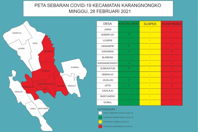 Peta Persebaran Covid-19 di Kecamatan Karangnongko 
